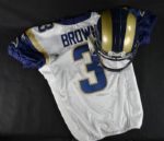 Josh Brown St. Louis Rams Game Worn Jersey 12/4/11 and 2011 Season helmet