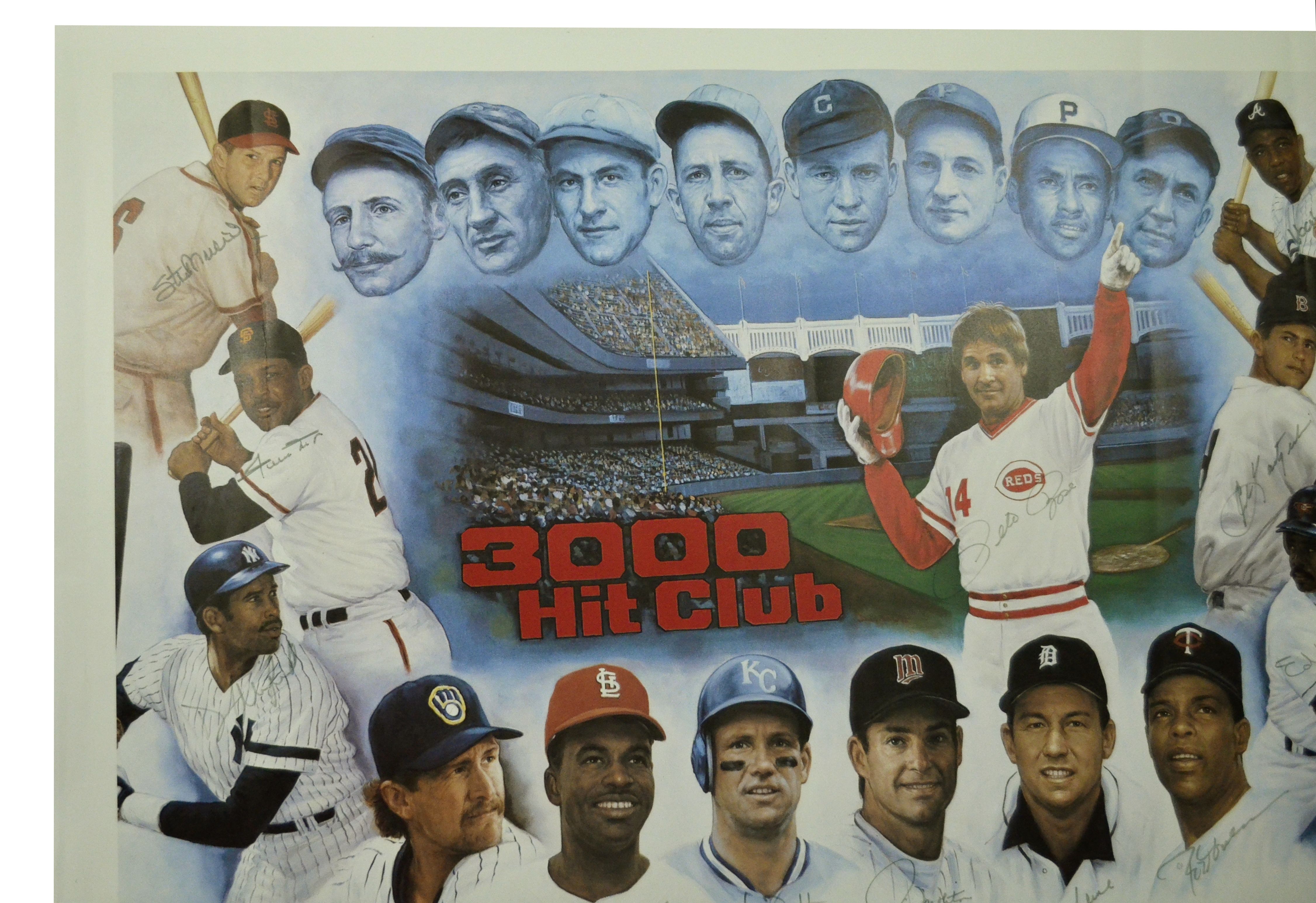 Lot Detail - 3000 Hit Club Poster with 13 Signatures Including Aaron Mays and Yastrzemski