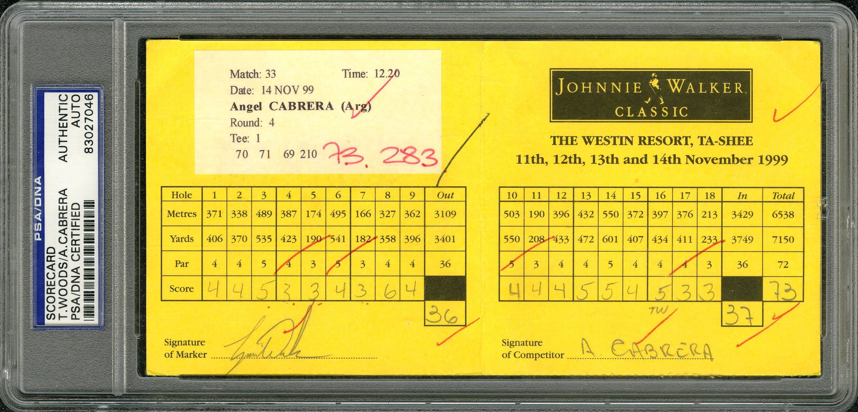 Lot Detail - Tiger Woods and Angel Cabrera Signed Johnnie Walker Classic Scorecard