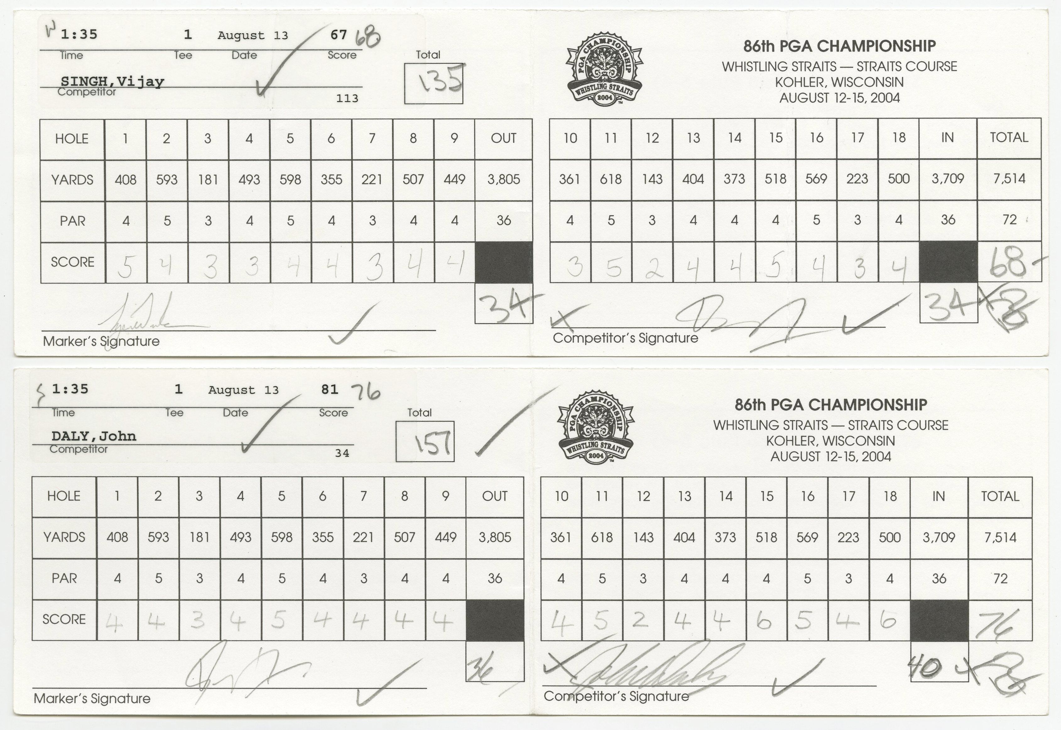 Lot Detail - 2004 PGA Championship Winner Vijay Singh’s Scorecard with Tiger Woods ...