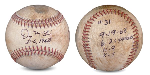 Denny McLain Signed & Inscribed Last Out Game Used Baseball From 31st Win of 1968 Season (McLain LOA/MEARS)(lot pulled due to title dispute)