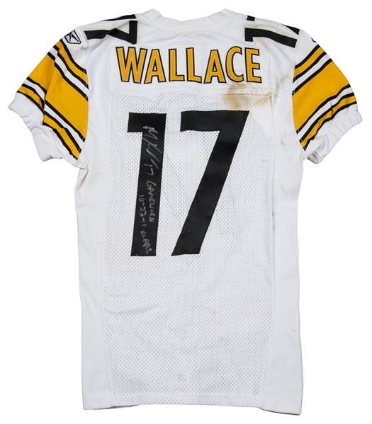 2011 Mike Wallace Game Used and Signed Pittsburgh Steelers Road Jersey-Used For The Longest TD Reception in Steelers History-95 Yards! (Mears A10 & JSA)
