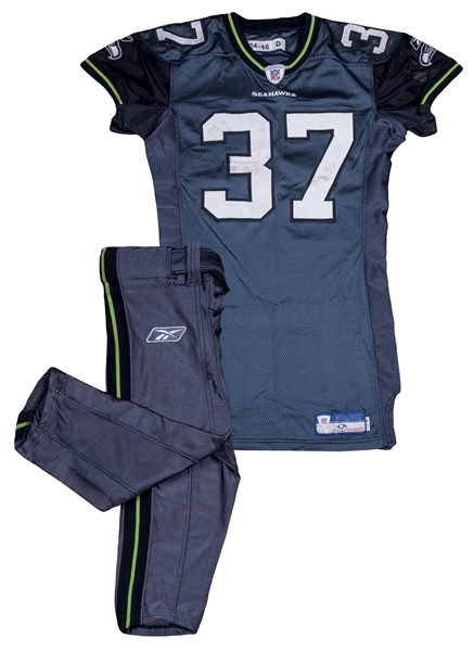 2004 Shaun Alexander Game Used Photo Matched Seattle Seahawks Home Uniform (Jersey & Pants) Worn On 10/10/14 & 10/31/04 (Resolution Photomatching)