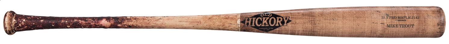 TROUT MLB DEBUT BAT!- 2011 Mike Trout Game Used & Photo Matched Old Hickory J143 Model Bat Used For 1st Career Game, 1st Career Hit, 1st Career RBI & 1st Career Double! (PSA/DNA GU 10 & Trout LOA)