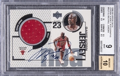 1998-99 Upper Deck "Jordan Jersey Autographs" #MJX-GJ Michael Jordan Signed Game Used Patch Card (#13/23) – BGS MINT 9/BGS 10