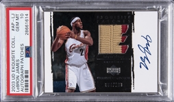 2003-04 UD "Exquisite Collection" Autograph Patches #AP-LJ LeBron James Signed Game Used Patch Rookie Card (#088/100) – PSA GEM MT 10 "1 of 3!"
