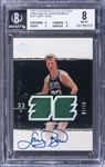 2003-04 UD "Exquisite Collection" Emblems of Endorsement #LB Larry Bird Signed Game Used Jersey Card (#01/15) – BGS NM-MT 8/BGS 10
