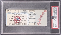 1995 Derek Jeter First Hit At Yankee Stadium Ticket Stub New York Yankees vs California Angels on 6/3/1995 - PSA VG-EX 4