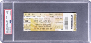 2009 Kanye West & Lady Gaga Full Ticket From Fame Kills Tour On 11/26/09 - PSA GEM MT 10