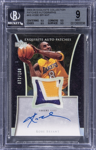 2004-05 Upper Deck Exquisite Collection "Exquisite Autograph Patches" #KB Kobe Bryant Signed Patch Card (#072/100) - BGS MINT 9/BGS 10