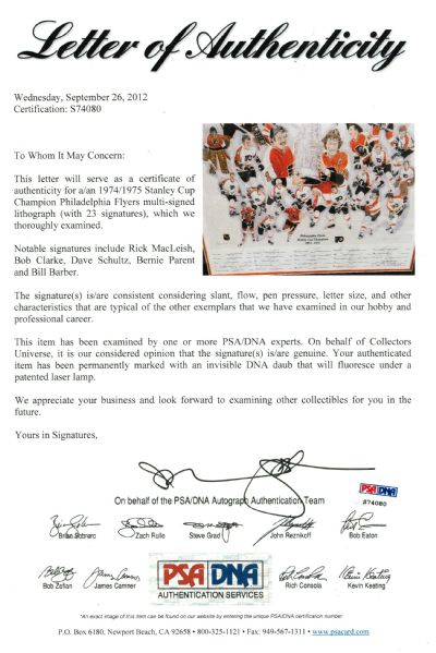 1974-75 Philadelphia Flyers Stanley Cups Champs Team Signed Jersey JSA —  Showpieces Sports