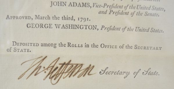 Historically Significant Thomas Jefferson Signed Act of Congress  as Secretary of State March 3 1791(Incredibly Bold Signature!)