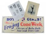 Rare 1928 Babe Ruth Fro-Joy Collection With Uncut Sheet of Cards, Ruth Premium, and Store Display Sign