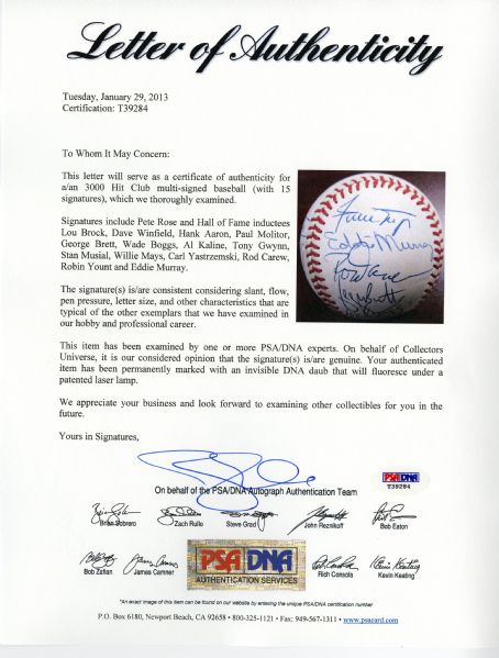 Stan Musial & George Brett Signed The 3000 Hit Club 20x37 Lithograph  Inscribed HOF 69 & 3154 (JSA ALOA)