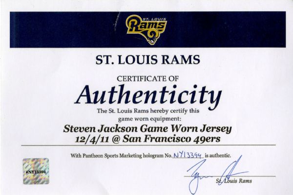 Steven Jackson Game-Worn Jersey St. Louis Rams Worn 10-3-2010 – COA PSA/DNA  NFL Auctions – Memorabilia Expert
