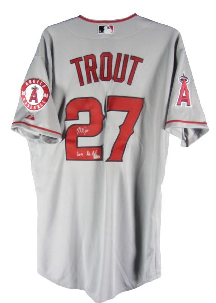 Lot Detail - 2012 Mike Trout On-Field Cool Base Signed and Inscribed Rookie  of the Year Angels Road Jersey