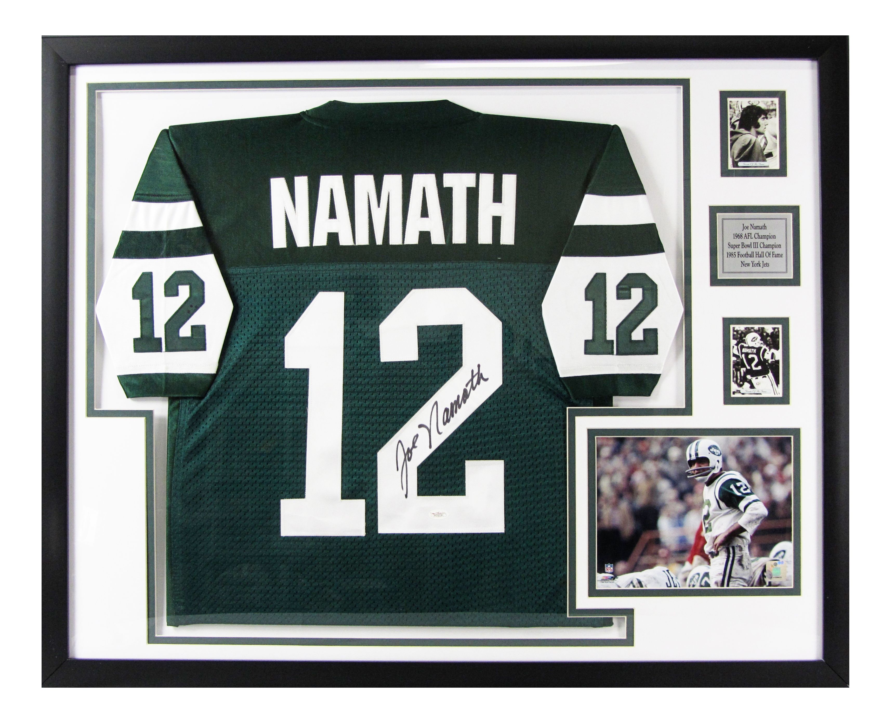 Joe Namath Signed New York Jets Jersey Framed Display.