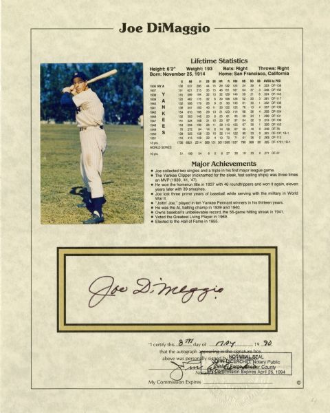 Lot Detail - Lot of (25) Joe DiMaggio Signed and Notarized Stat