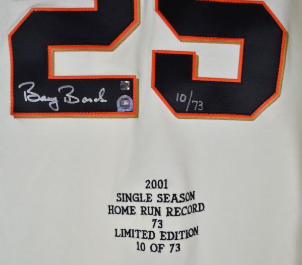 Lot Detail - Barry Bonds Signed and MLB Authenticated Jersey to Commemorate  HR #73