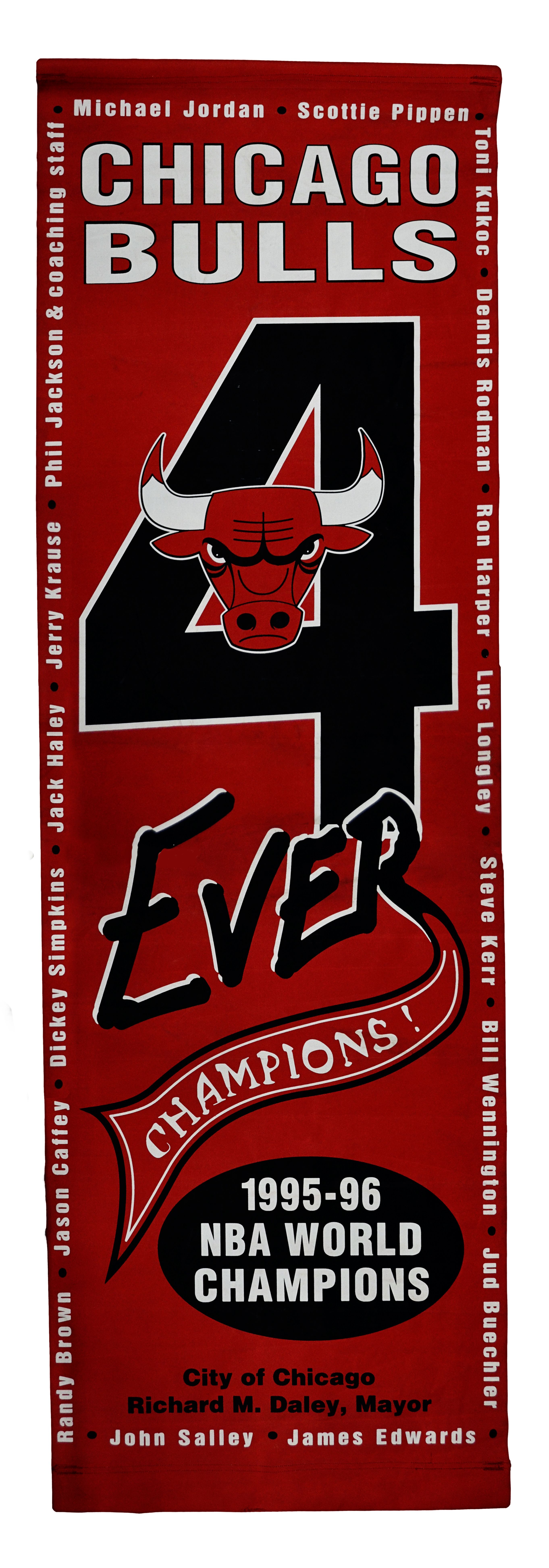 Lot Detail - Very Large 1996 Chicago Bulls NBA Championship Street Banner “4 Ever