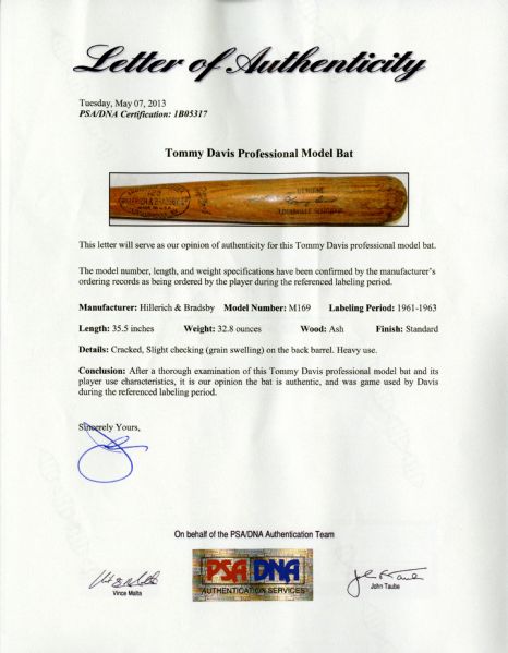 Tommy Davis Autographed Signed Los Angeles Dodgers Jersey (PSA COA) 2Xn.L.  Batting Champion