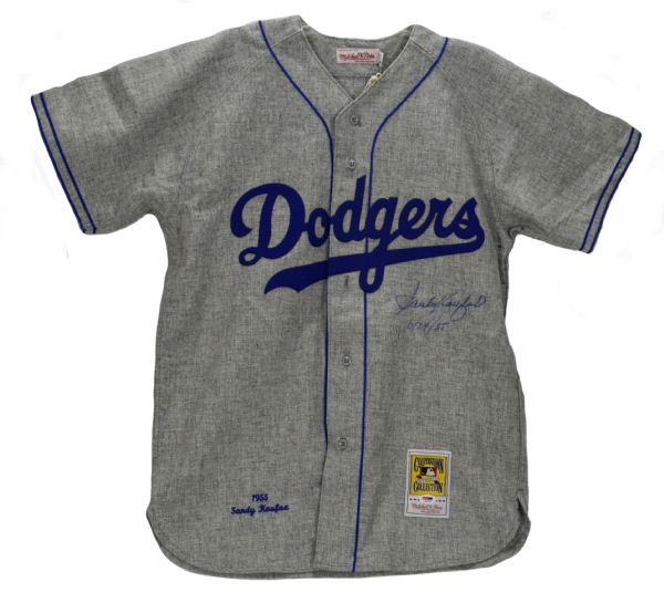 Lot Detail - Sandy Koufax Signed and inscribed 1955 Brooklyn Dodgers  Mitchell and Ness Jersey
