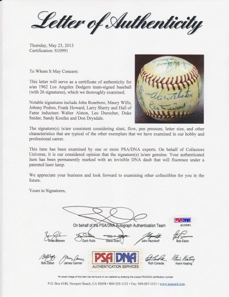 Maury Wills Signed Autographed MLB Baseball Los Angeles Dodgers #30 JSA  TT40907