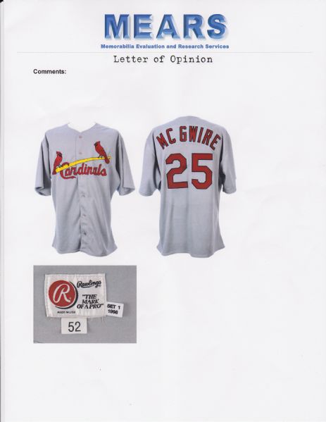 Lot Detail - 1998 Mark McGwire Game Worn Road St. Louis Cardinals