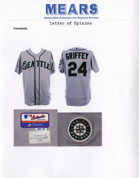 Lot Detail - Ken Griffey Jr. 2009 Seattle Mariners Game Used & Autographed Road  Jersey - PHOTO MATCHED to 6 Games! (Meigray/Miedema/Player LOA)
