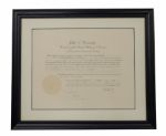 John F. Kennedy Signed Very Large Framed Presidential Appointment Document
