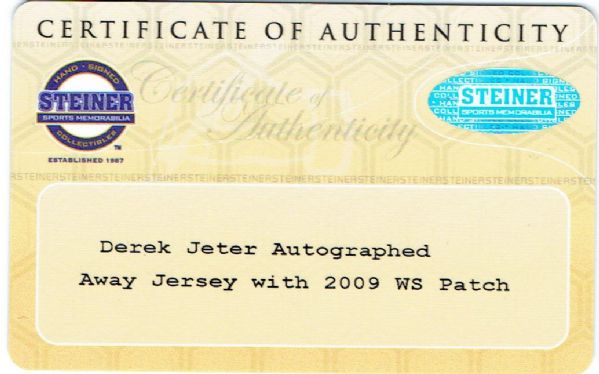 Lot Detail - Derek Jeter Autographed New York Yankees Road Jersey With 2009  WS Patch (Steiner)