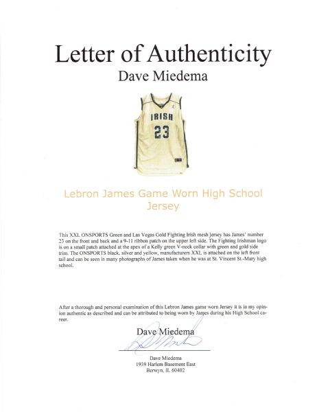 2001-02 Lebron James Game Worn High School Jersey. Lebron James was, Lot  #19885
