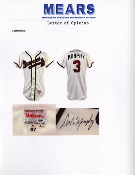 DALE MURPHY 1982 ATLANTA BRAVES GAME WORN AND SIGNED JERSEY FROM HIS 1ST  MVP YEAR
