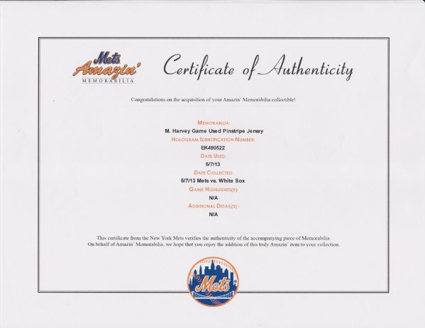 Lot Detail - 2013 Matt Harvey Game Worn New York Mets Los Mets Orange  Alternate Jersey (MLB Authenticated)