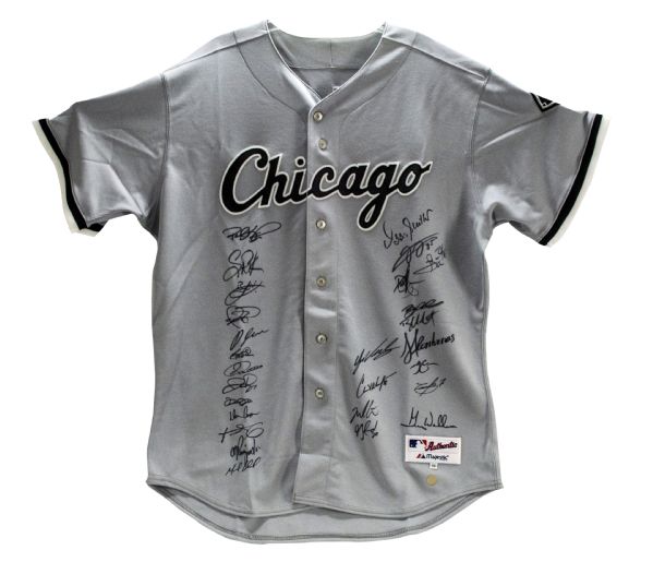 2005 Chicago White Sox Team Signed Chicago White Sox White Pinstripe Majestic Replica Baseball Jersey (18 Signatures)