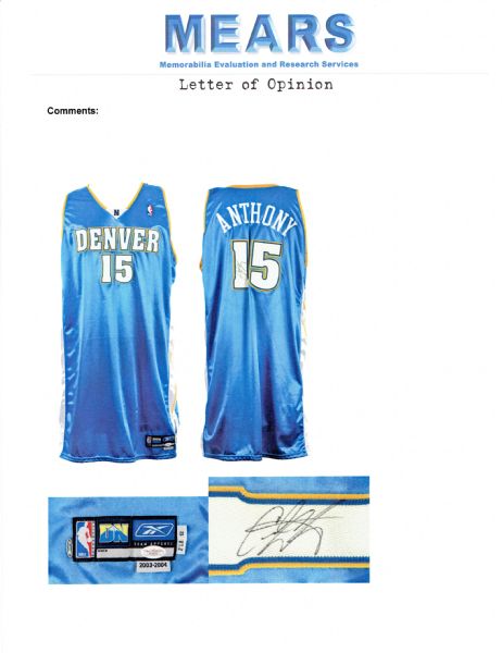 Lot Detail - 2004-2005 Carmelo Anthony Game Worn and Signed White Denver  Nuggets Jersey (Team LOA)