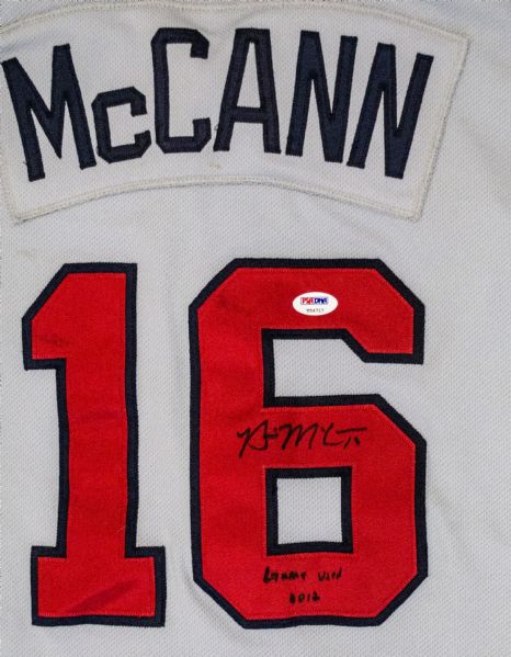 Lot Detail - Brian McCann Signed Game Worn Atlanta Braves Road Jersey  Inscribed Game Used 2012