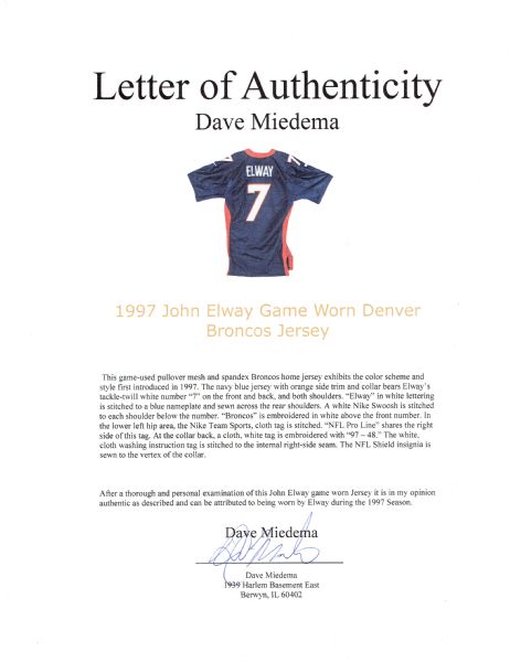 1980's John Elway Game Used Broncos Home Jersey. – Memorabilia Expert
