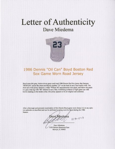 Dennis Oil Can Boyd Signed Red Sox Custom Jersey (Beckett