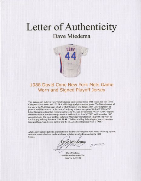 David Cone Signed New York Mets Jersey (Beckett) 5xWorld Series