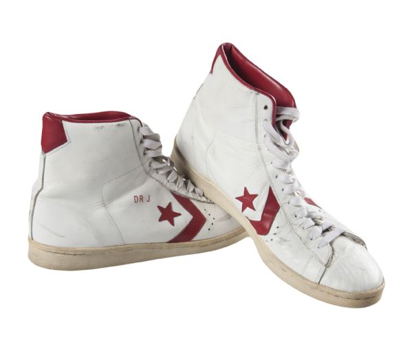 Julius Dr. J Erving Signed Game Used Shoes Converse All Star MEARS Tristar