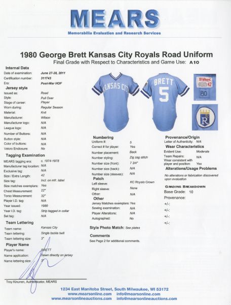 Lot Detail - 1980 George Brett Game-Used Jersey MVP Season!!!!