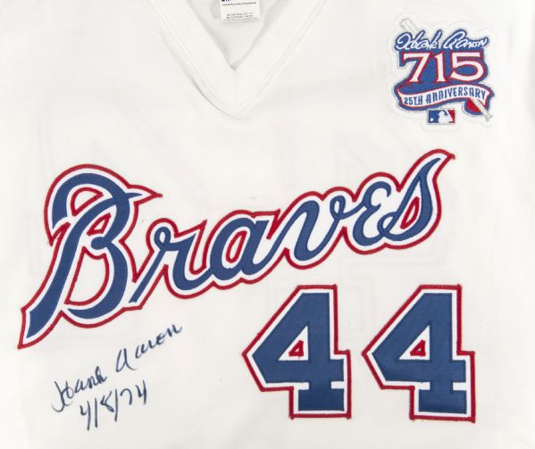 Lot Detail - HANK AARON AUTOGRAPHED LIMITED EDITION (#22/44) ATLANTA BRAVES  REPLICA JERSEY WITH EMBROIDERED CAREER ACHIEVEMENTS