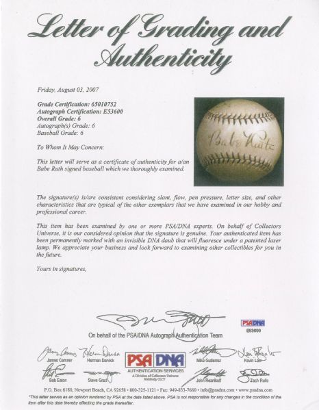 Lot Detail - Stunning Babe Ruth Single-Signed OAL Baseball (PSA