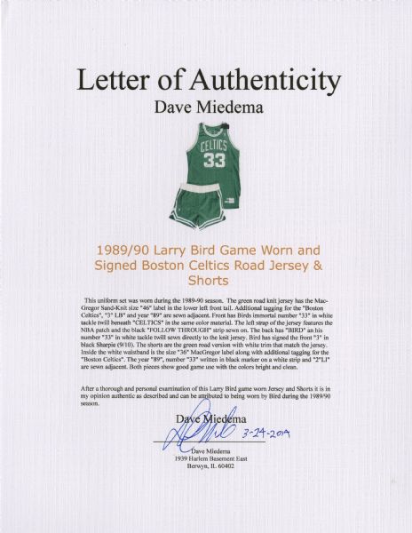 1990-91 Larry Bird Game Worn Jersey. Perhaps it's the strong Irish, Lot  #19227
