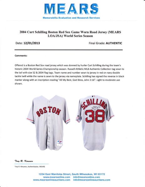 Curt Schilling Signed Boston Red Sox Jersey (JSA COA) 3xWorld