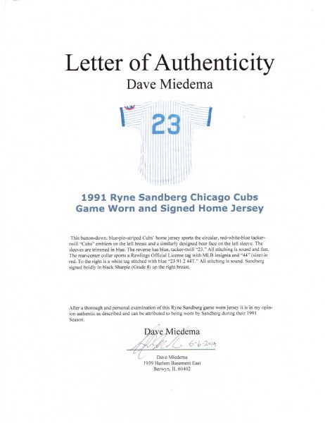 Lot Detail - 1985 RYNE SANDBERG AUTOGRAPHED CHICAGO CUBS GAME WORN HOME  JERSEY (NSM COLLECTION)