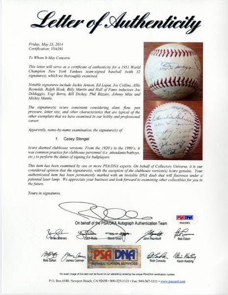 1951 New York Yankees World Series Championship Team Signed Baseball