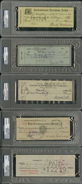1936 Hall of Fame Inductee Signed Cancelled Checks Collection of Five – PSA/DNA No. 1 All Time Finest with a 9.897 GPA  