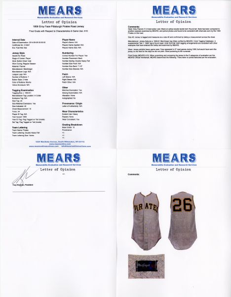 Lot Detail - 1959 Elroy Face Pittsburgh Pirates Game Worn Flannel Road Jersey  Vest - MEARS A10